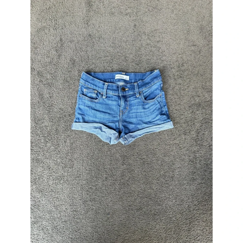 Abercrombie Kids Girls Size 14 Medium Wash Cuffed Stretch Denim Shorts Blue